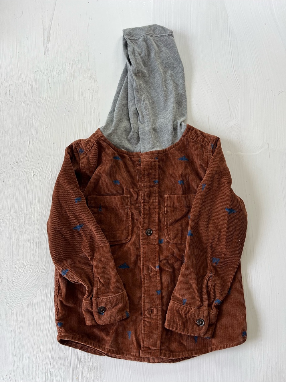 OshKosh B'gosh Rust Corduroy Jacket with Gray Hood and Blue Trim